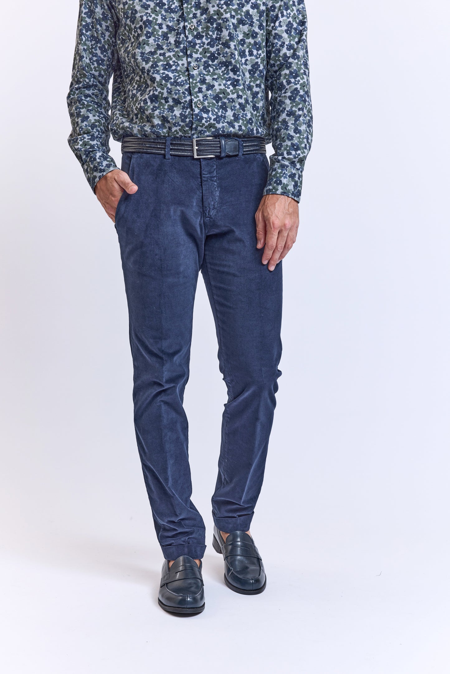 PANTALON VELOURS LISSE MARINE