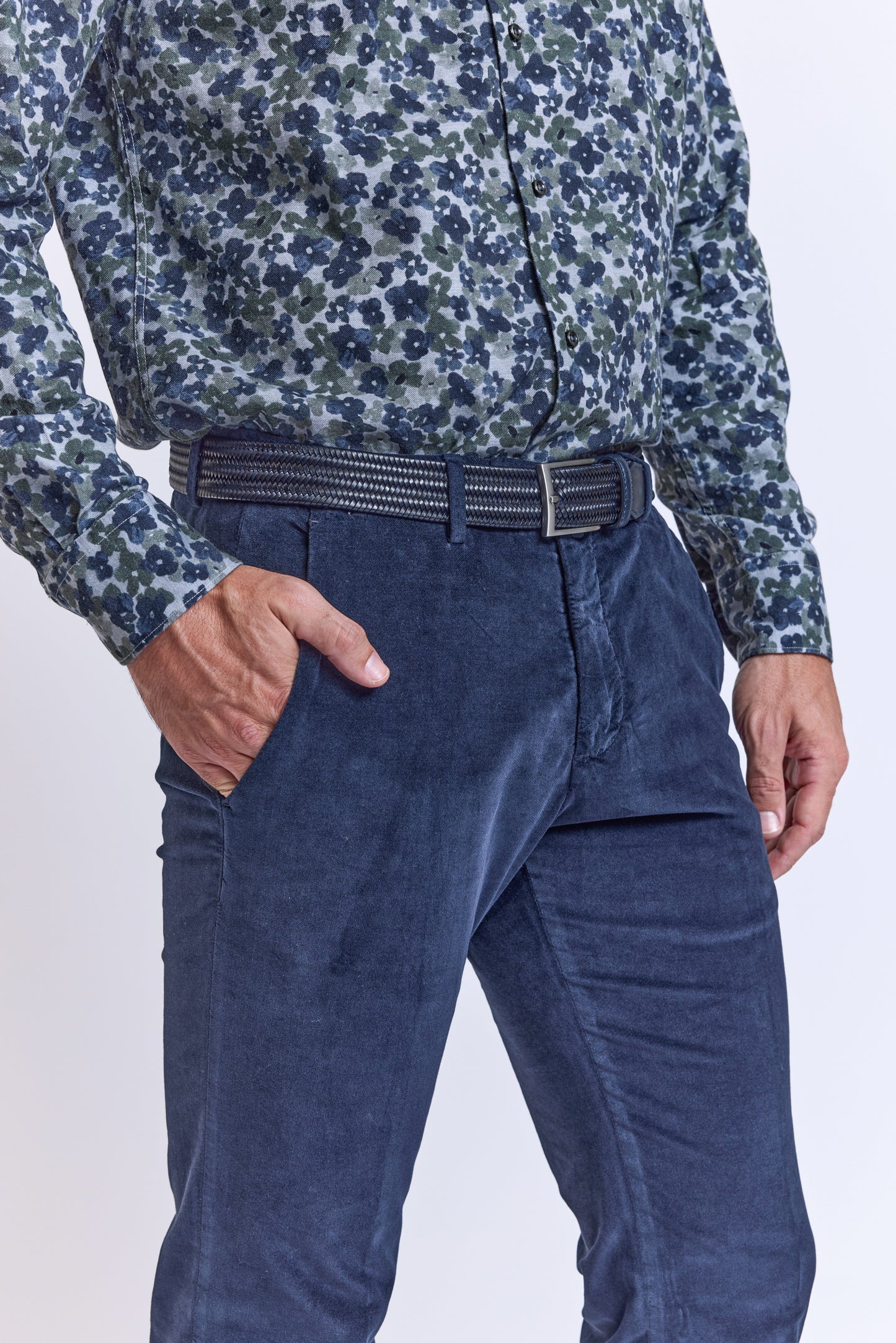 PANTALON VELOURS LISSE MARINE