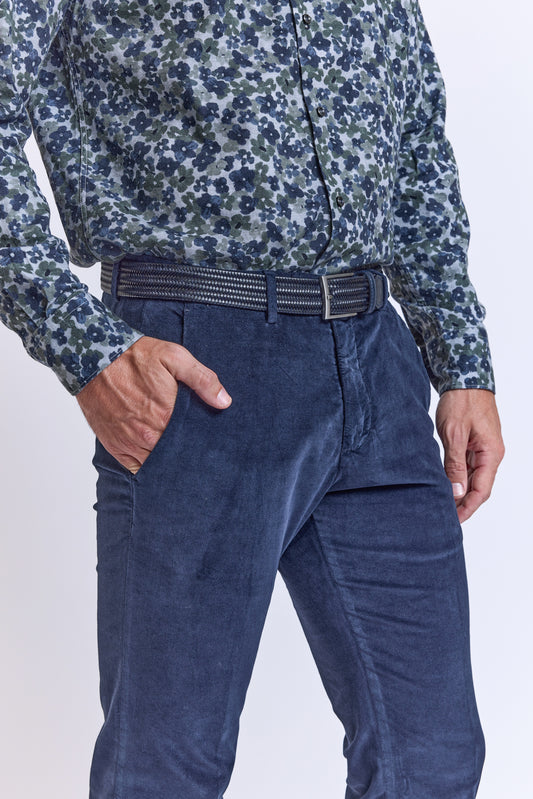 PANTALON VELOURS LISSE MARINE