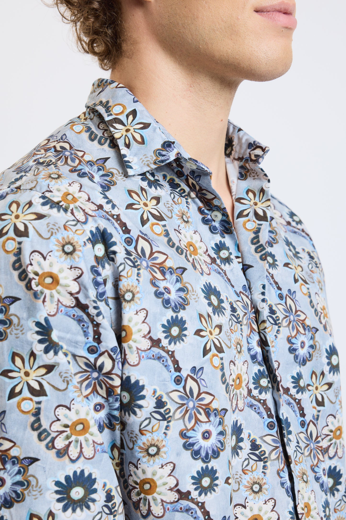 CHEMISE FLEURS GRISE