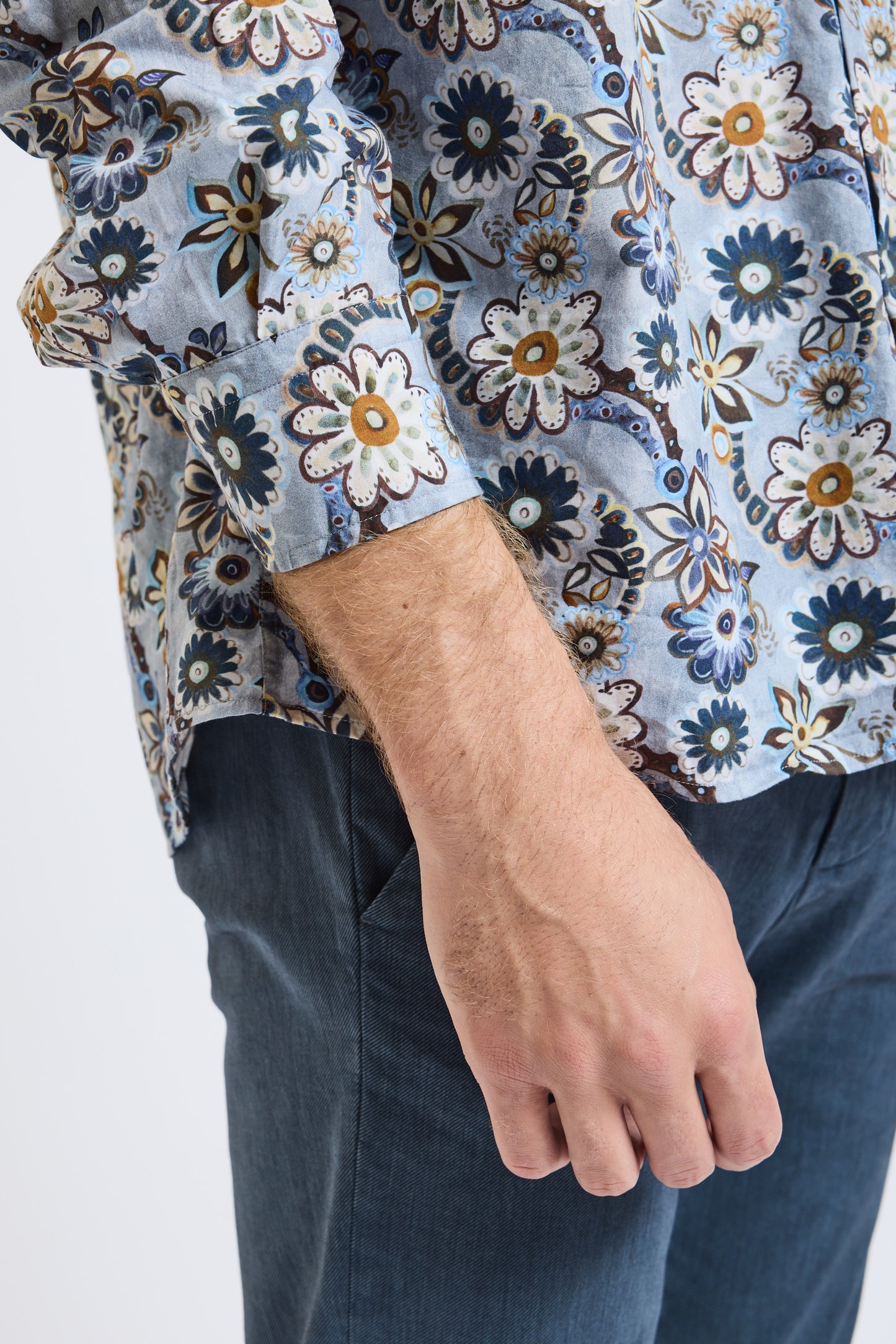 CHEMISE FLEURS GRISE