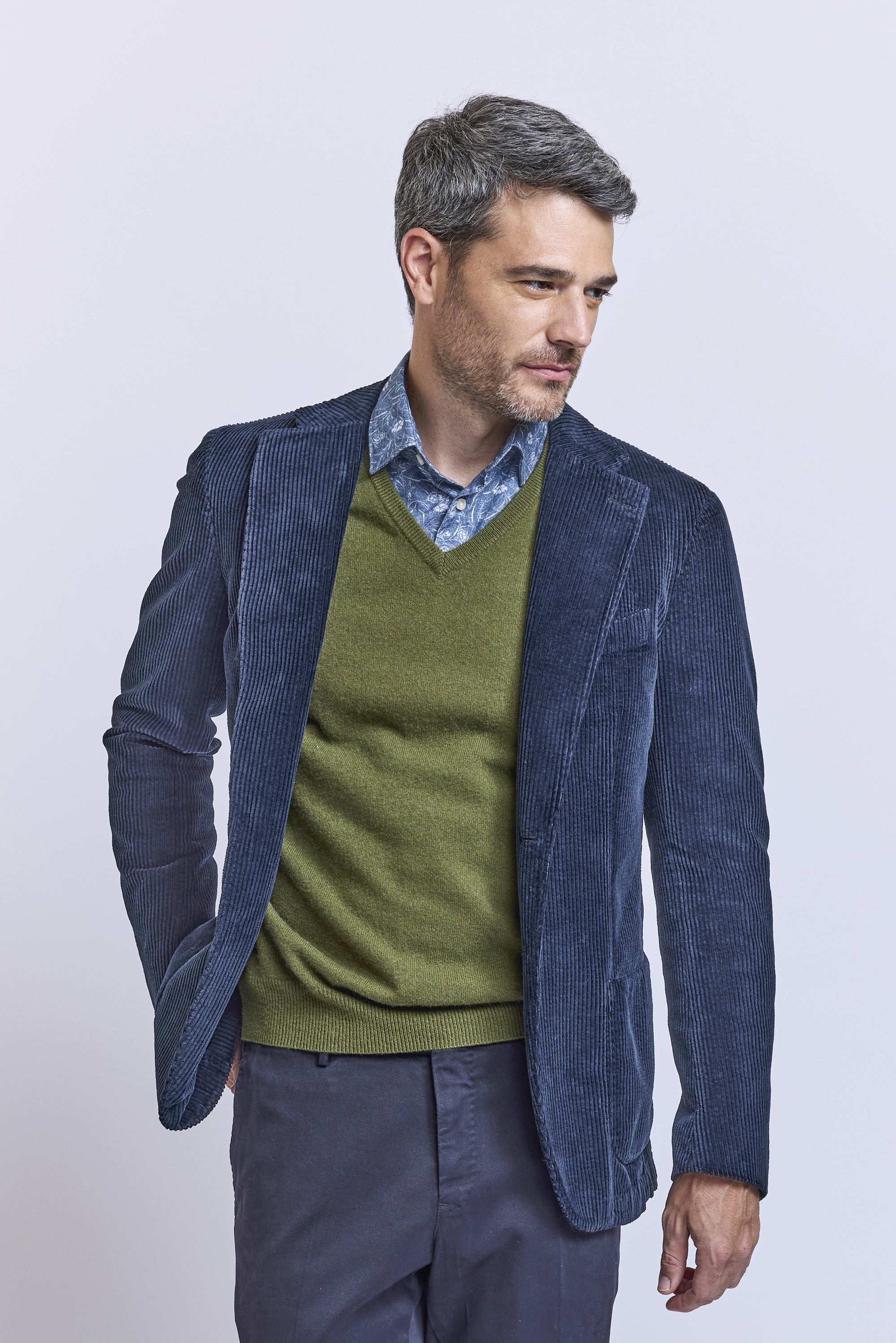 LARGE RIBBED VELVET JACKET NAVY Victoire Paris