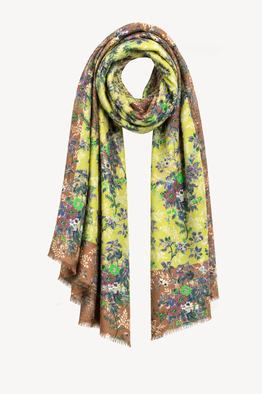 FLOWERS WOOL SCARF LIME