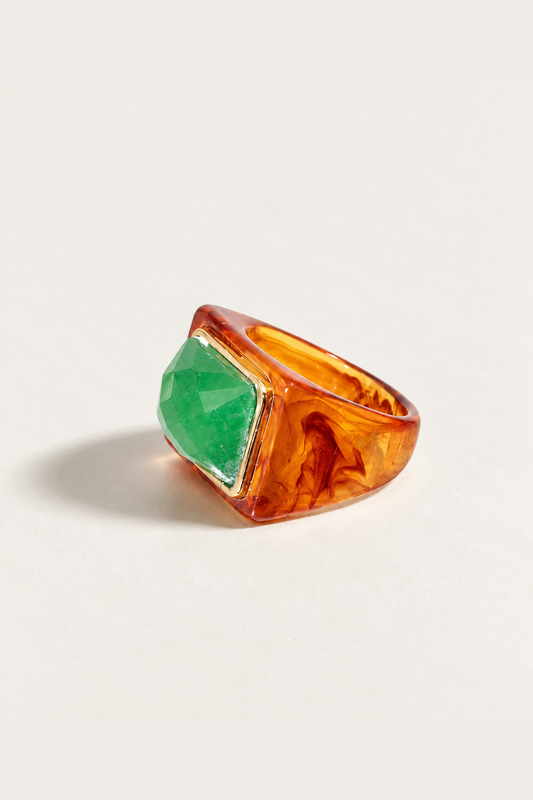 UNO AMBER RING GREEN QUARTZ