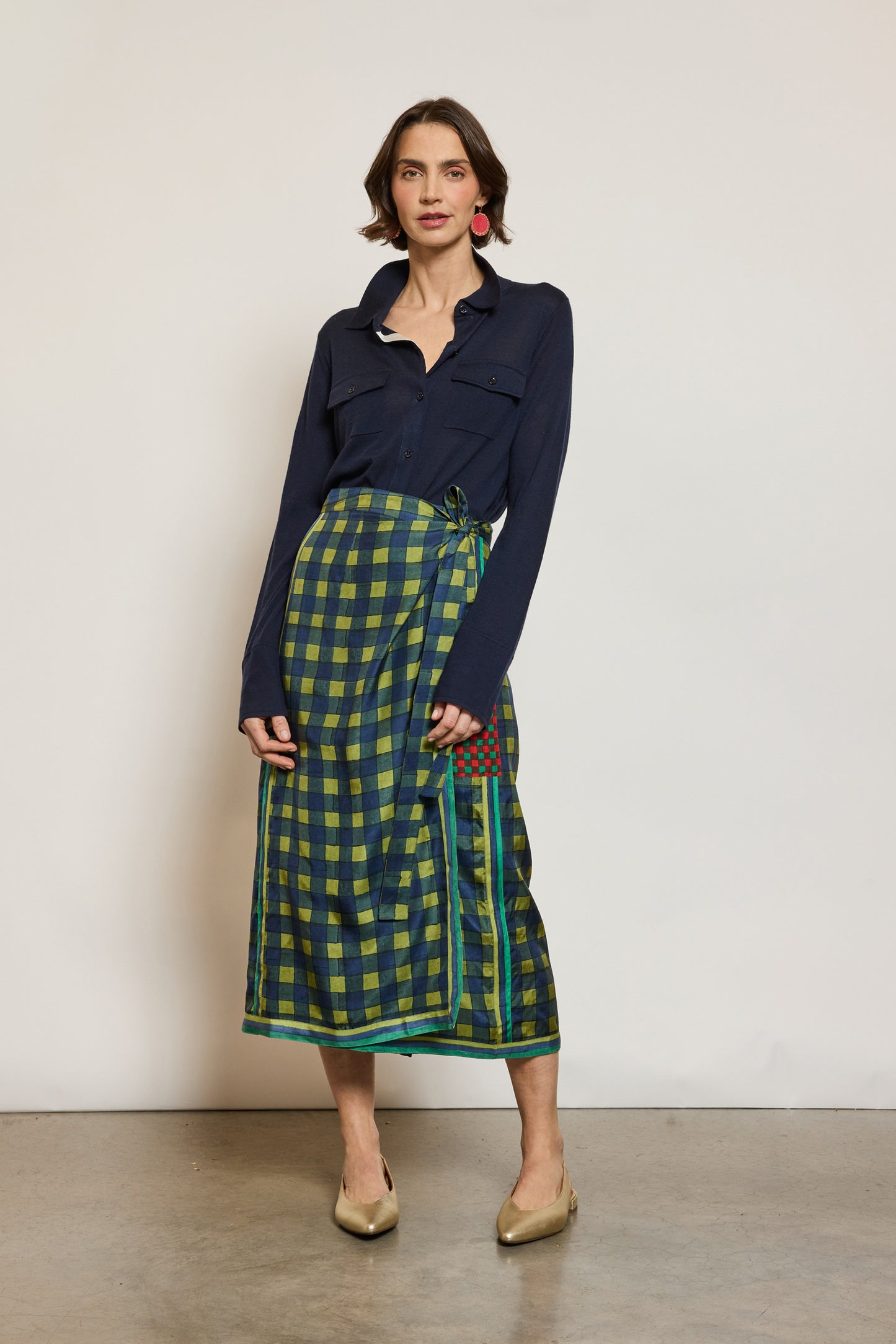 JUPE EN SOIE PIXELS MARINE