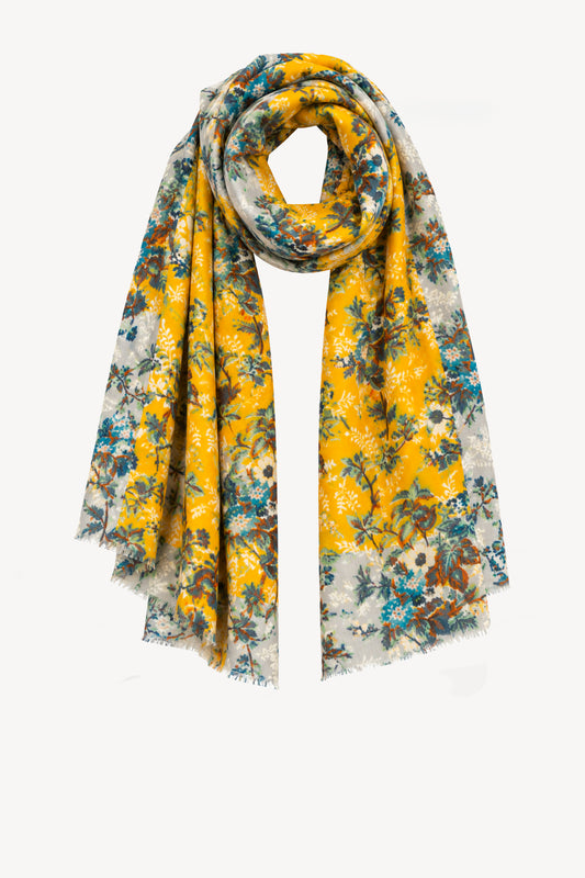 WOOL SCARF WITH FLOWERS YELLOW