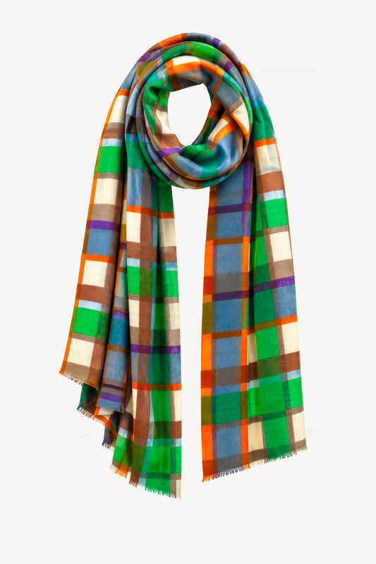 WOOL SCARF WITH CHECKS GREEN