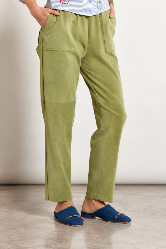 STRETCH LEATHER TROUSERS KAKHI