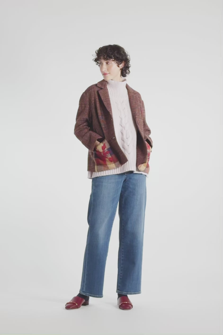 VESTE A CARREAUX LAINE BORDEAUX Victoire Paris