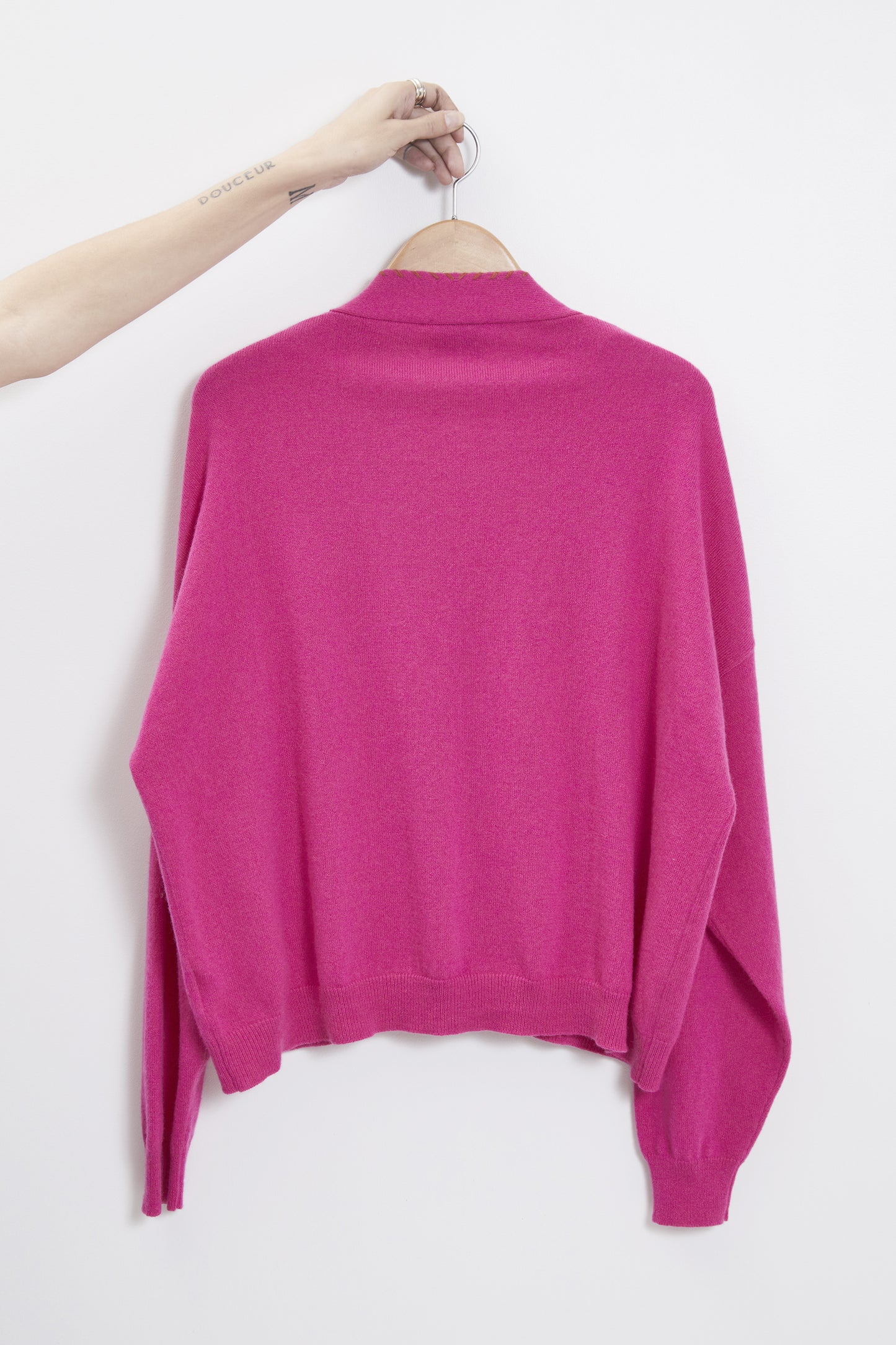 EMBROIDERED CASHMERE CARDIGAN FUXIA