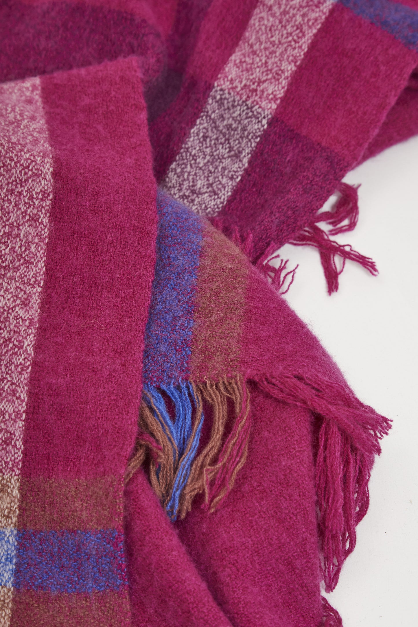 ÉCHARPE À CARREAUX EN CACHEMIRE ET LAINE FUCHSIA