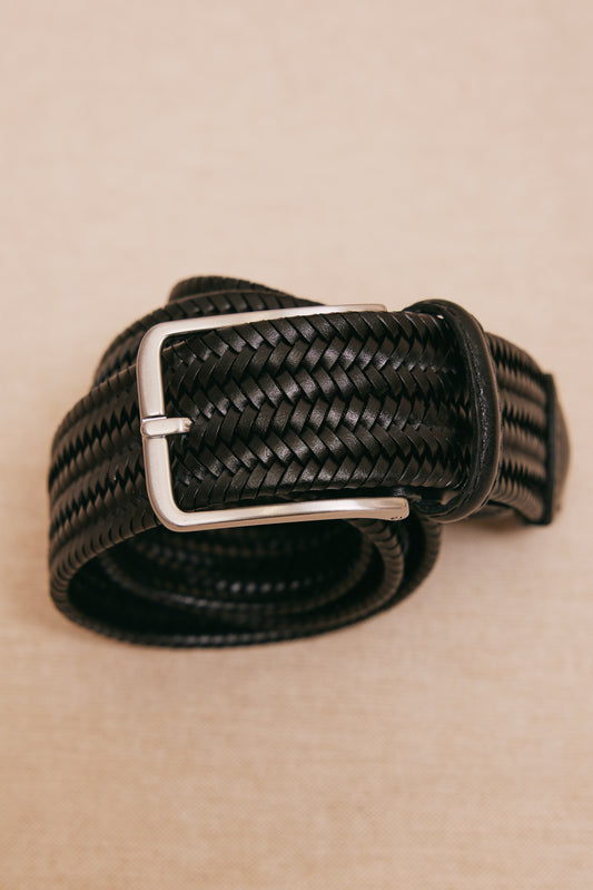 WOVEN LEATHER BELT NAVY
