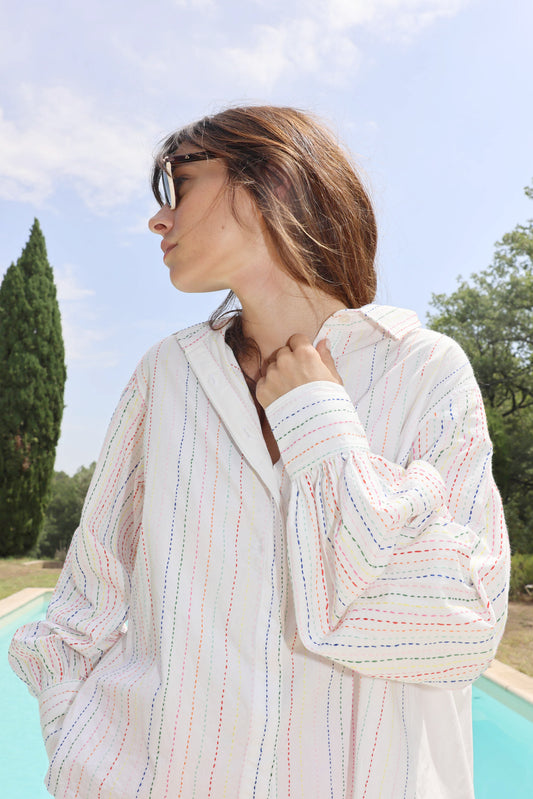 MULTICOLORED EMBROIDERED SHIRT WHITE