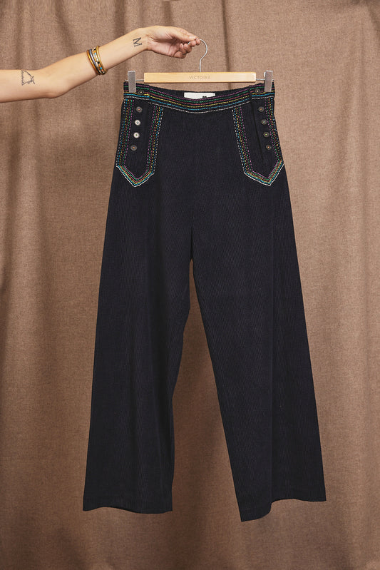 CORD EMBROIDERED PANTS NAVY